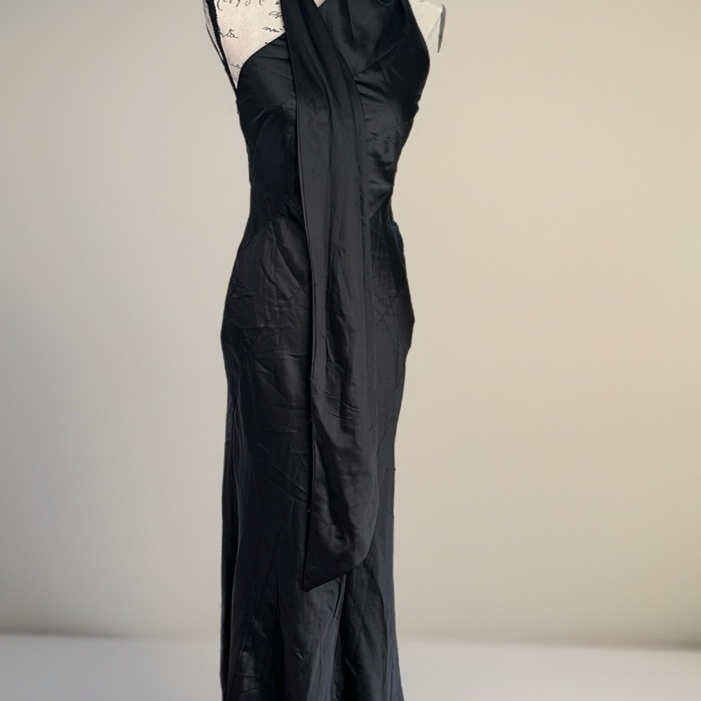 Hello Molly "Glistening Lights" One Shoulder Black Satin Dress NWT Sz S